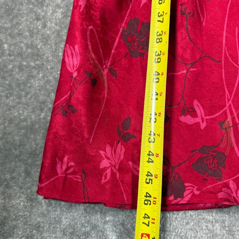 August Silk Intimates Red Floral 100% Silk Slip Dress Midi Spaghetti Strap M - Picture 5 of 6